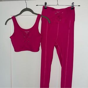 Year of Ours Pink Football Lace Up Bra and Matching Legging